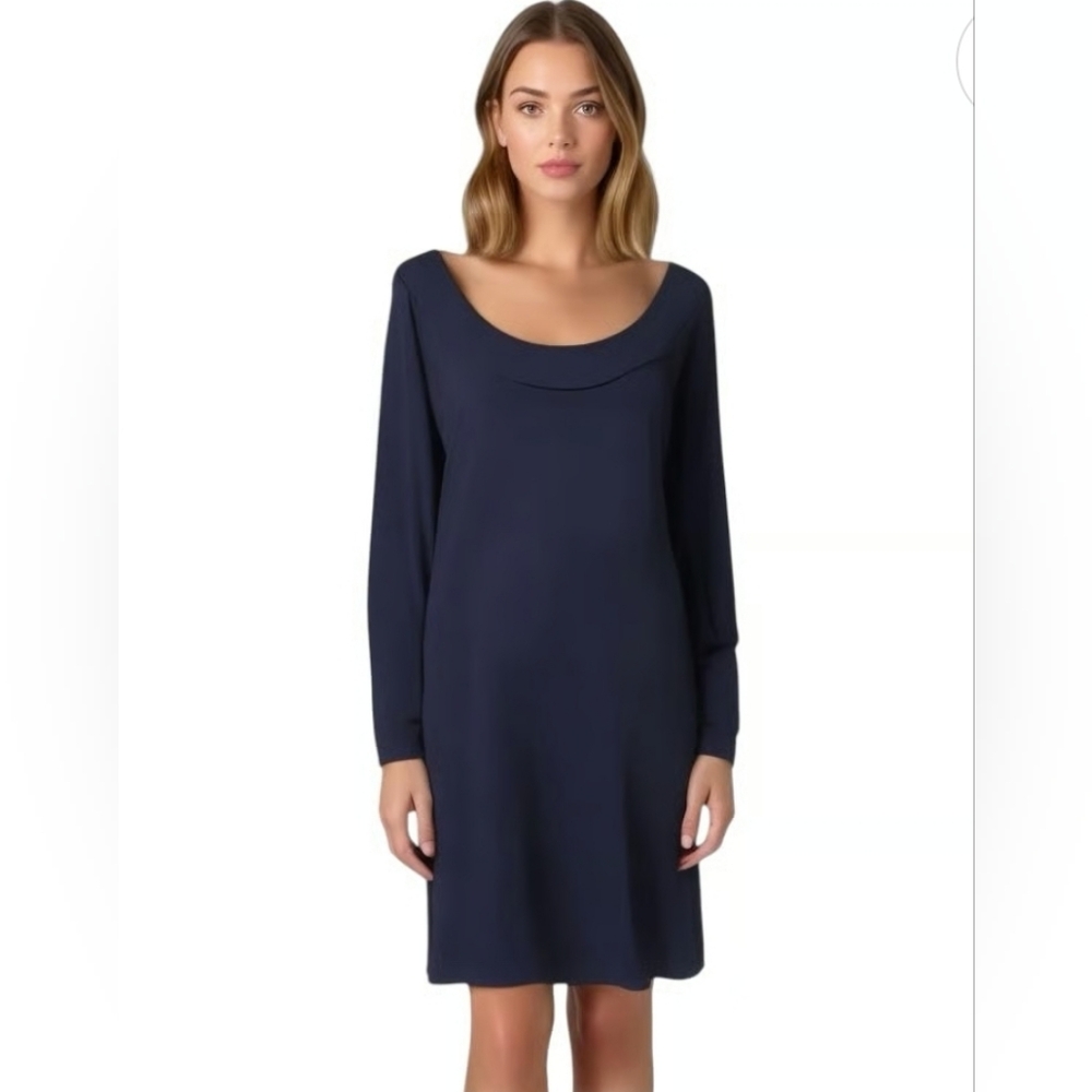 TravelSmith Navy Long Sleeve Midi Travel Dress Large